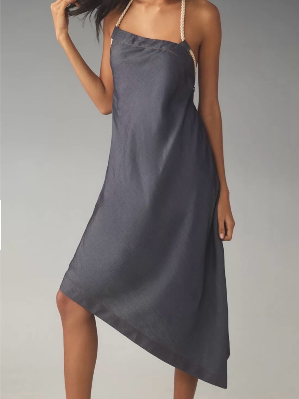 Anthropologie Asymmetrical Slip Dress in Charcoal Gray with Rope Straps
